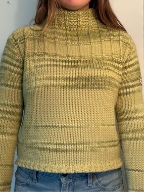 Women’s Vintage O’neil Green Striped Knit Sweater - Mock Neck